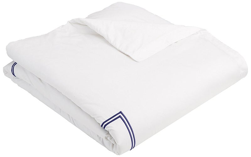BedDecor Luxury Soft Brushed 400-Thread-Count Egyptian Cotton Embroidered Duvet Cover Set with Beautiful 2-Stripe Embroidery - - Full/Queen - White/Navy - Image 2